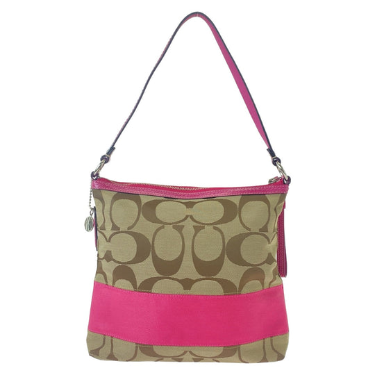 COACH Shoulder Bag canvas pink Signature