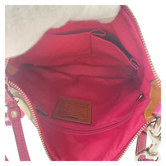 COACH Shoulder Bag canvas pink Signature