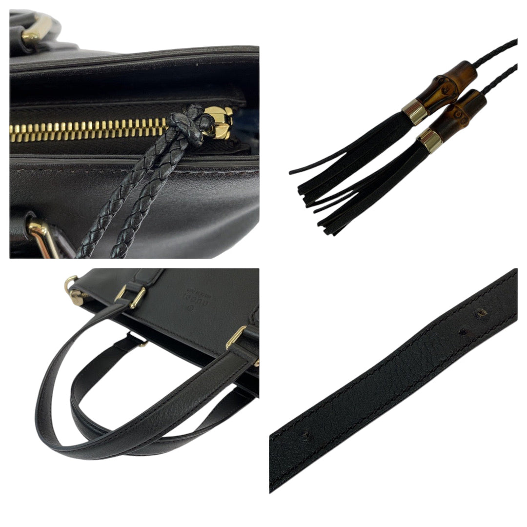 GUCCI Shoulder Bag 365346 leather Black SilverMetal Shoulder Bag Handbag 2way Bamboo Tassel Women Used Authentic