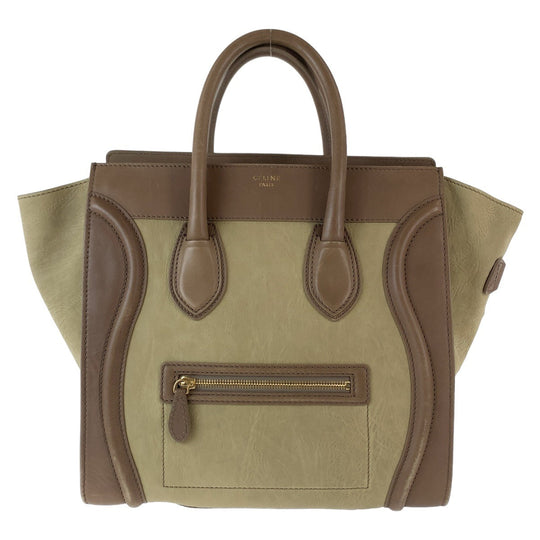 CELINE Handbag leather Khaki Brown Gold Metal Handbag Tote Bag Luggage Mini shopper Women Used Authentic