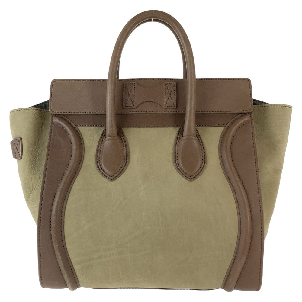 CELINE Handbag leather Khaki Brown Gold Metal Handbag Tote Bag Luggage Mini shopper Women Used Authentic