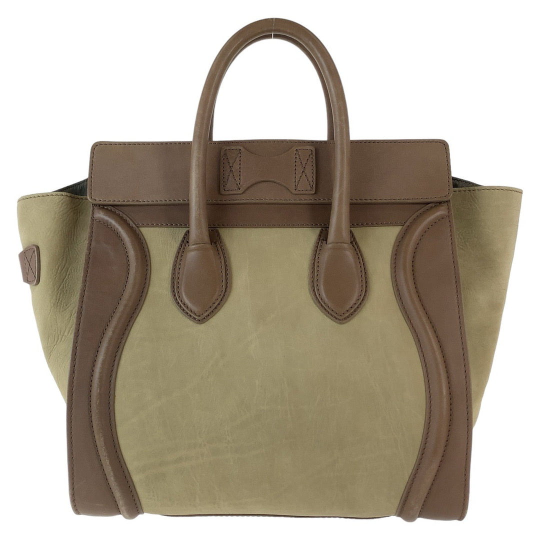 CELINE Handbag leather Khaki Brown Gold Metal Handbag Tote Bag Luggage Mini shopper Women Used Authentic