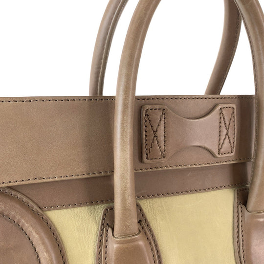 CELINE Handbag leather Khaki Brown Gold Metal Handbag Tote Bag Luggage Mini shopper Women Used Authentic