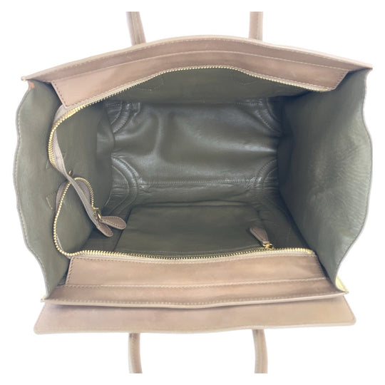 CELINE Handbag leather Khaki Brown Gold Metal Handbag Tote Bag Luggage Mini shopper Women Used Authentic