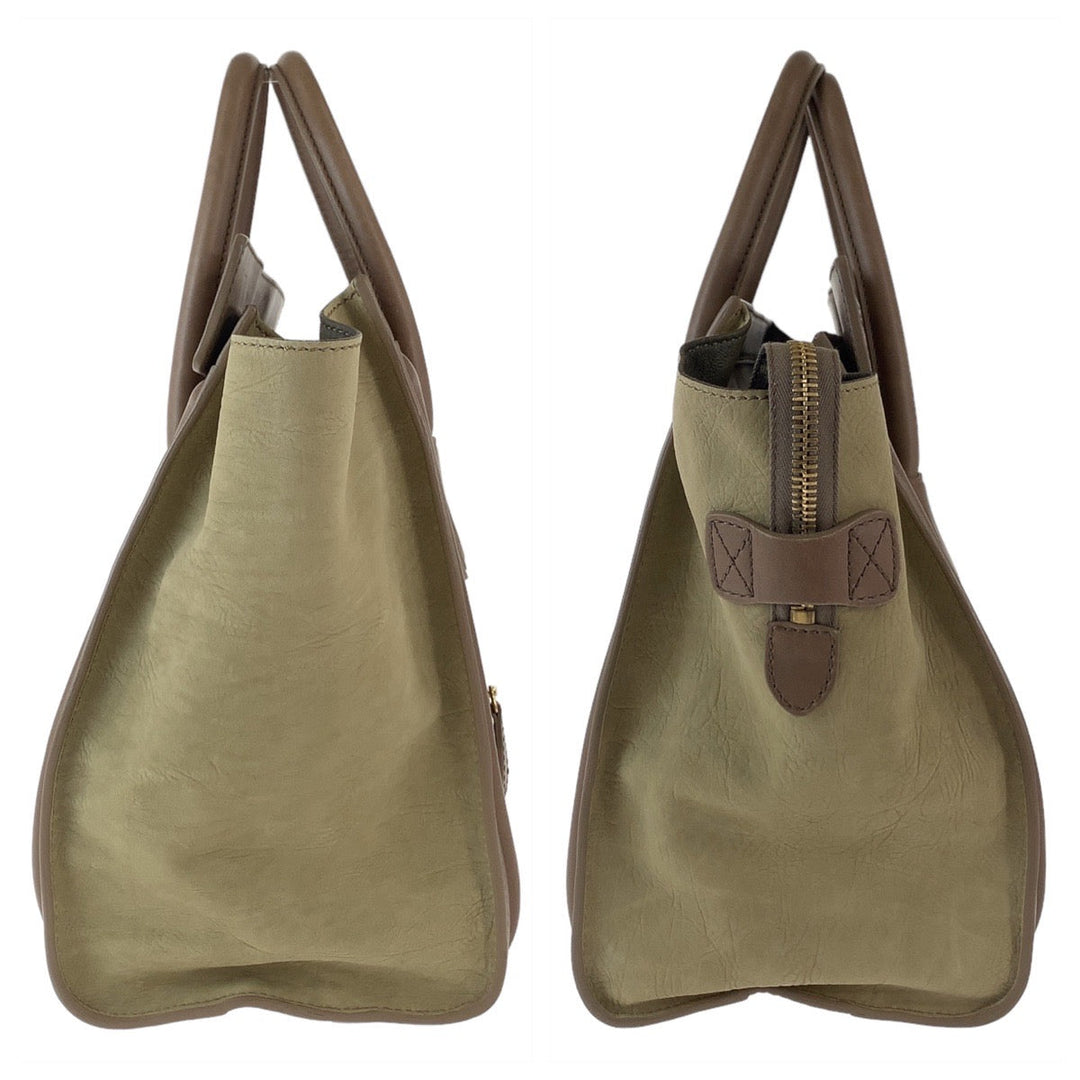 CELINE Handbag leather Khaki Brown Gold Metal Handbag Tote Bag Luggage Mini shopper Women Used Authentic