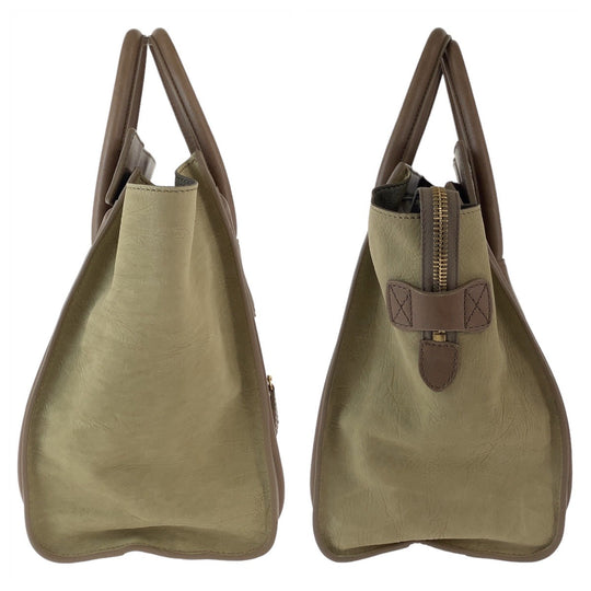 CELINE Handbag leather Khaki Brown Gold Metal Handbag Tote Bag Luggage Mini shopper Women Used Authentic