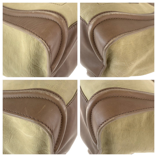CELINE Handbag leather Khaki Brown Gold Metal Handbag Tote Bag Luggage Mini shopper Women Used Authentic