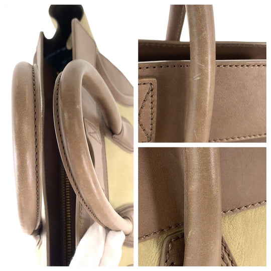 CELINE Handbag leather Khaki Brown Gold Metal Handbag Tote Bag Luggage Mini shopper Women Used Authentic