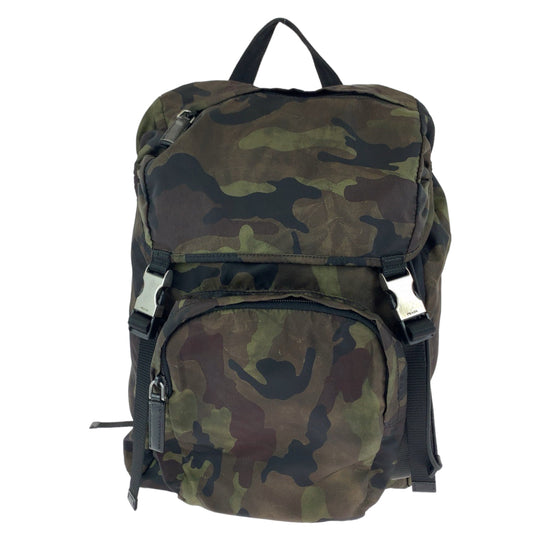 PRADA Backpack V135 Nylon Khaki Multicolor SilverMetal Backpack bag pack Test Camouflage Camouflage Pattern Triangle With Logo Women Used Authentic