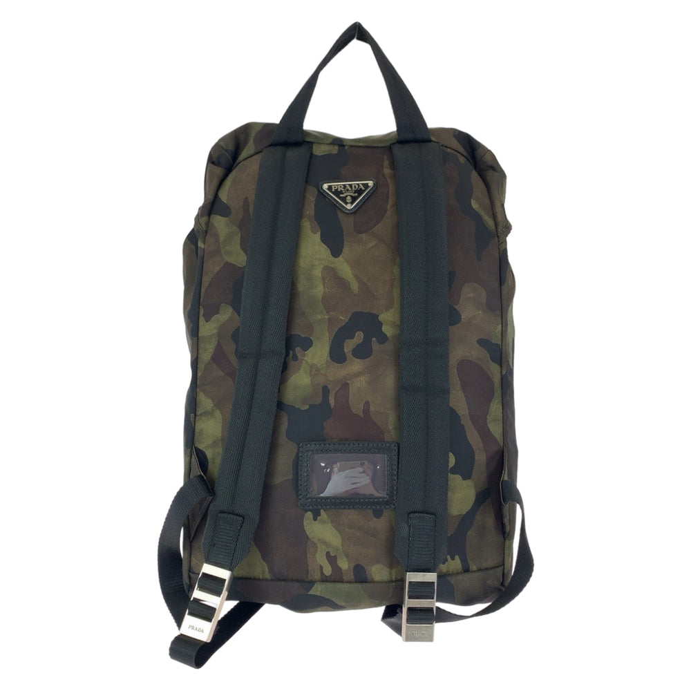 PRADA Backpack V135 Nylon Khaki Multicolor SilverMetal Backpack bag pack Test Camouflage Camouflage Pattern Triangle With Logo Women Used Authentic