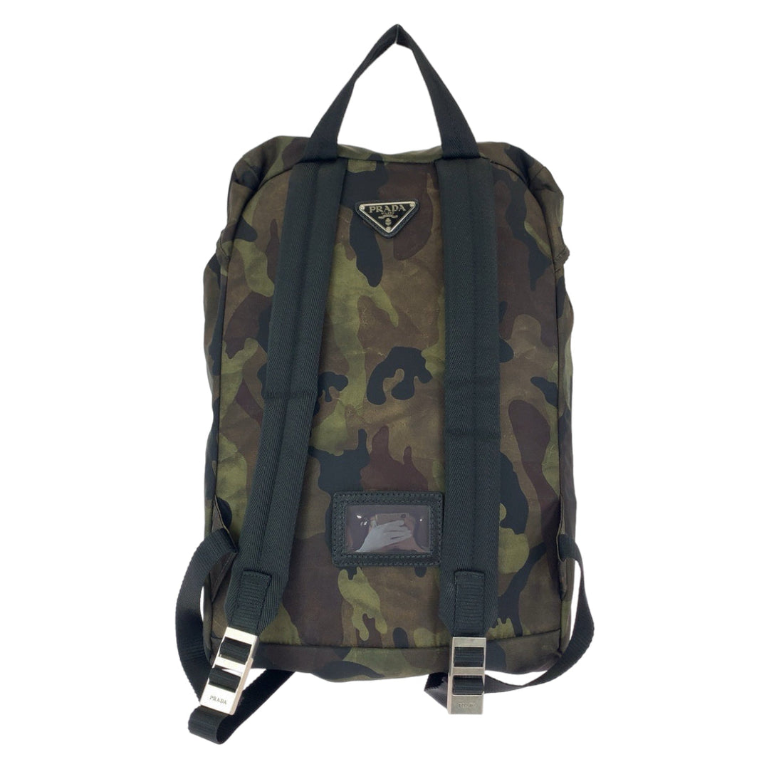 PRADA Backpack V135 Nylon Khaki Multicolor SilverMetal Backpack bag pack Test Camouflage Camouflage Pattern Triangle With Logo Women Used Authentic