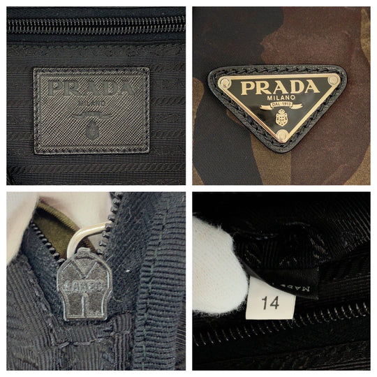 PRADA Backpack V135 Nylon Khaki Multicolor SilverMetal Backpack bag pack Test Camouflage Camouflage Pattern Triangle With Logo Women Used Authentic