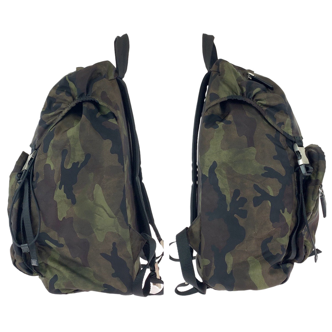 PRADA Backpack V135 Nylon Khaki Multicolor SilverMetal Backpack bag pack Test Camouflage Camouflage Pattern Triangle With Logo Women Used Authentic