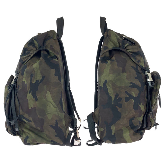 PRADA Backpack V135 Nylon Khaki Multicolor SilverMetal Backpack bag pack Test Camouflage Camouflage Pattern Triangle With Logo Women Used Authentic
