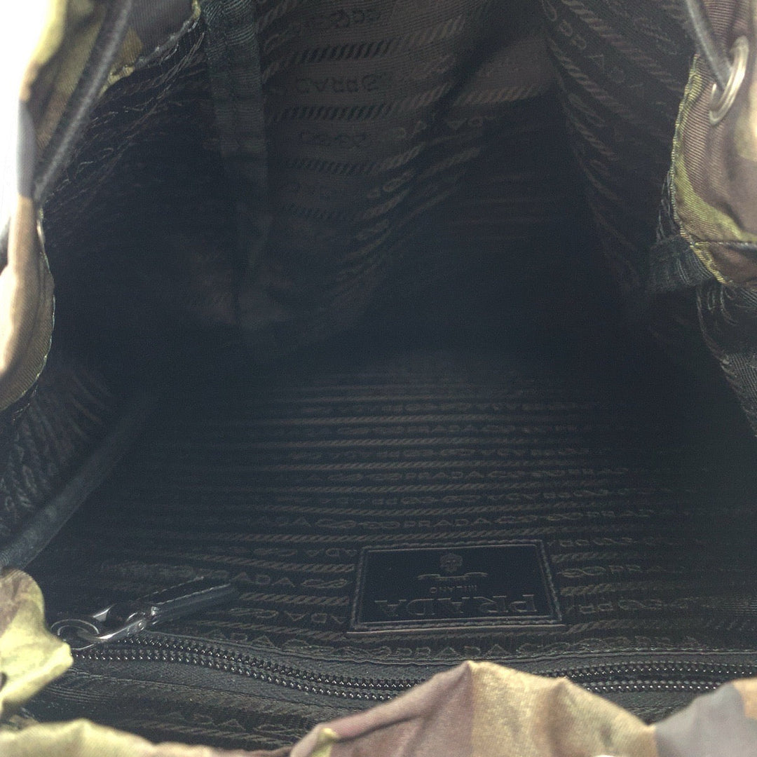 PRADA Backpack V135 Nylon Khaki Multicolor SilverMetal Backpack bag pack Test Camouflage Camouflage Pattern Triangle With Logo Women Used Authentic