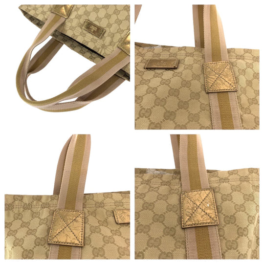 GUCCI Tote Bag 189669 GG canvas Beige gold Tote Bag Shoulder Bag Sherry line Women Used Authentic