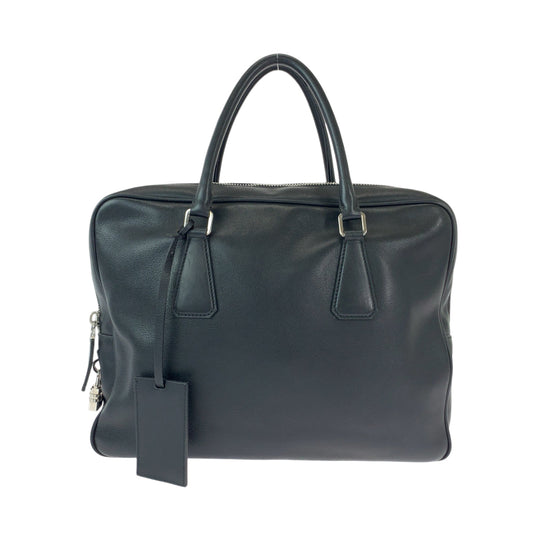 PRADA Business bag VS0305 leather Black SilverMetal Business Case Briefcase Triangle With logo mens Used Authentic
