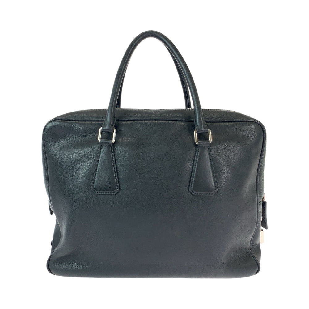 PRADA Business bag VS0305 leather Black SilverMetal Business Case Briefcase Triangle With logo mens Used Authentic