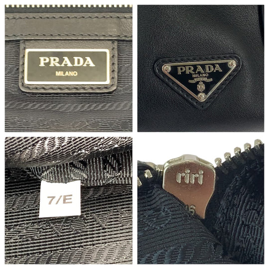 PRADA Business bag VS0305 leather Black SilverMetal Business Case Briefcase Triangle With logo mens Used Authentic