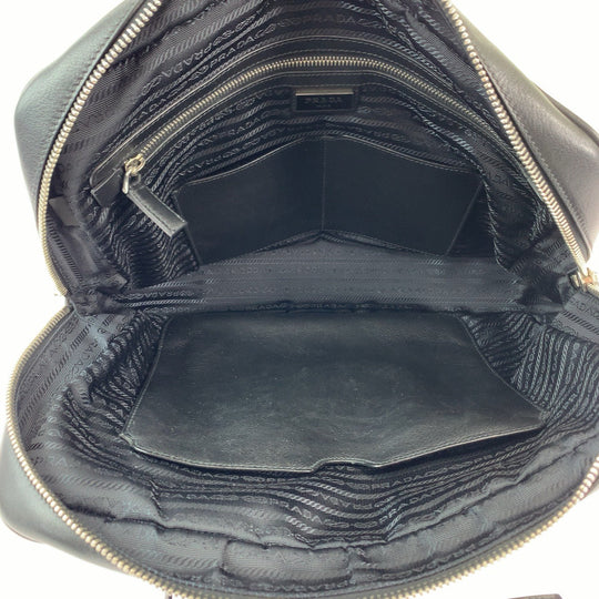PRADA Business bag VS0305 leather Black SilverMetal Business Case Briefcase Triangle With logo mens Used Authentic