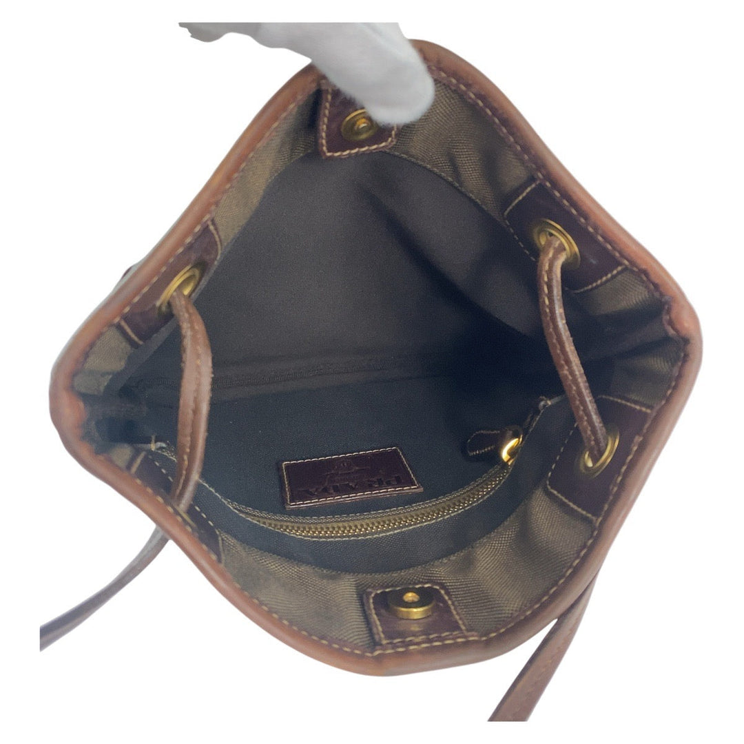 PRADA Shoulder Bag Canvas, Leather Brown Gold Metal Crossbody Shoulder Bag Pochette Logo jacquard Women Used Authentic