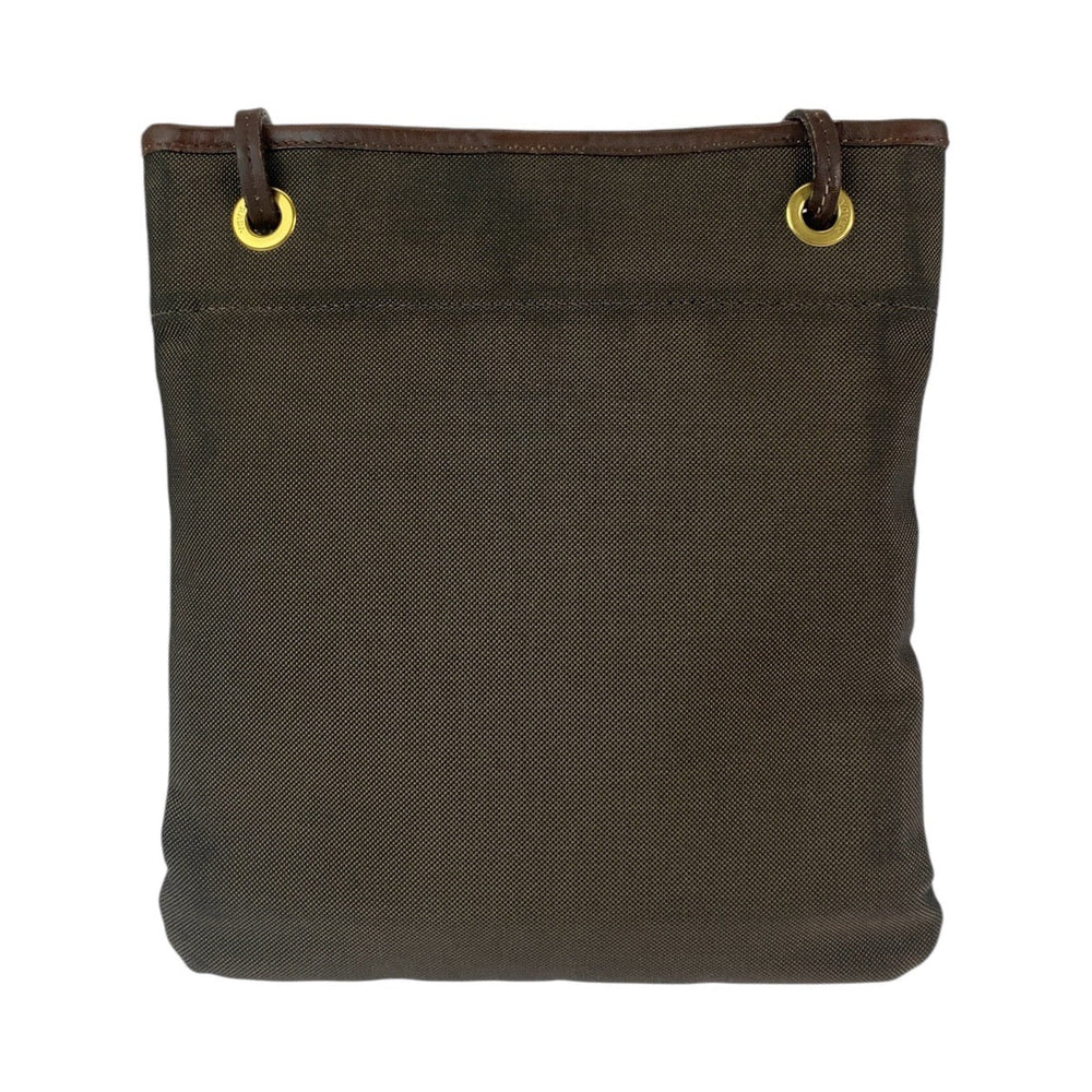PRADA Shoulder Bag Canvas, Leather Brown Gold Metal Crossbody Shoulder Bag Pochette Logo jacquard Women Used Authentic