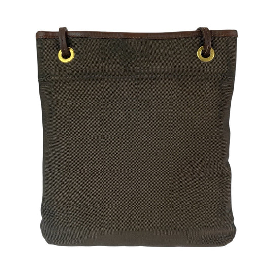 PRADA Shoulder Bag Canvas, Leather Brown Gold Metal Crossbody Shoulder Bag Pochette Logo jacquard Women Used Authentic