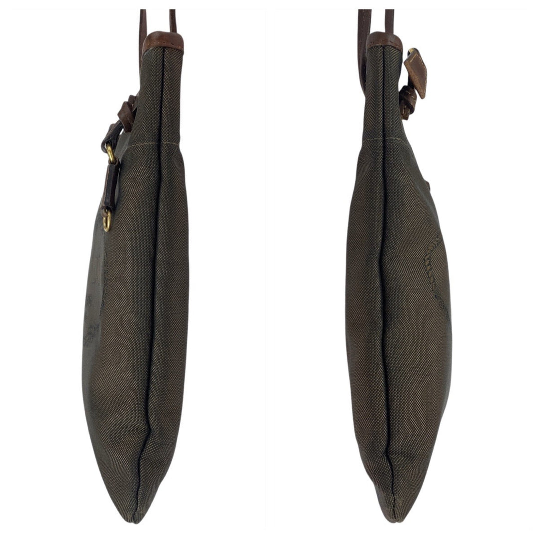 PRADA Shoulder Bag Canvas, Leather Brown Gold Metal Crossbody Shoulder Bag Pochette Logo jacquard Women Used Authentic
