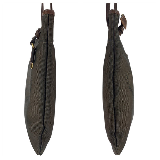 PRADA Shoulder Bag Canvas, Leather Brown Gold Metal Crossbody Shoulder Bag Pochette Logo jacquard Women Used Authentic