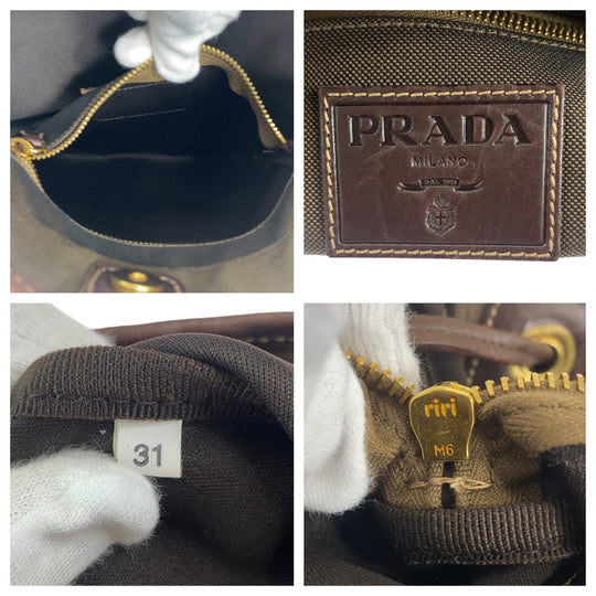 PRADA Shoulder Bag Canvas, Leather Brown Gold Metal Crossbody Shoulder Bag Pochette Logo jacquard Women Used Authentic