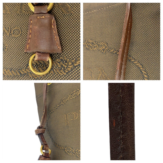PRADA Shoulder Bag Canvas, Leather Brown Gold Metal Crossbody Shoulder Bag Pochette Logo jacquard Women Used Authentic