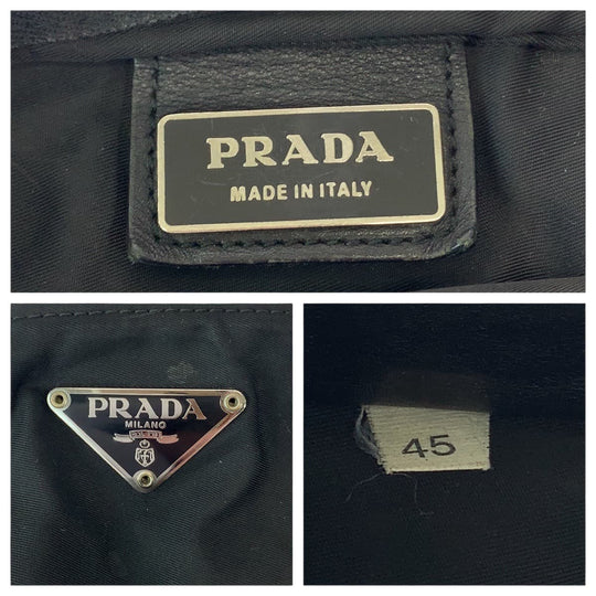 PRADA Shoulder Bag Nylon Black SilverMetal Shoulder Bag Sacoche Pochette Test Triangle With logo mens Used Authentic