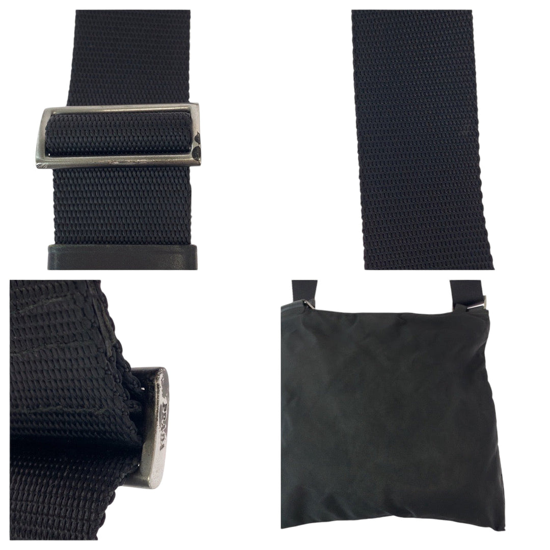 PRADA Shoulder Bag Nylon Black SilverMetal Shoulder Bag Sacoche Pochette Test Triangle With logo mens Used Authentic
