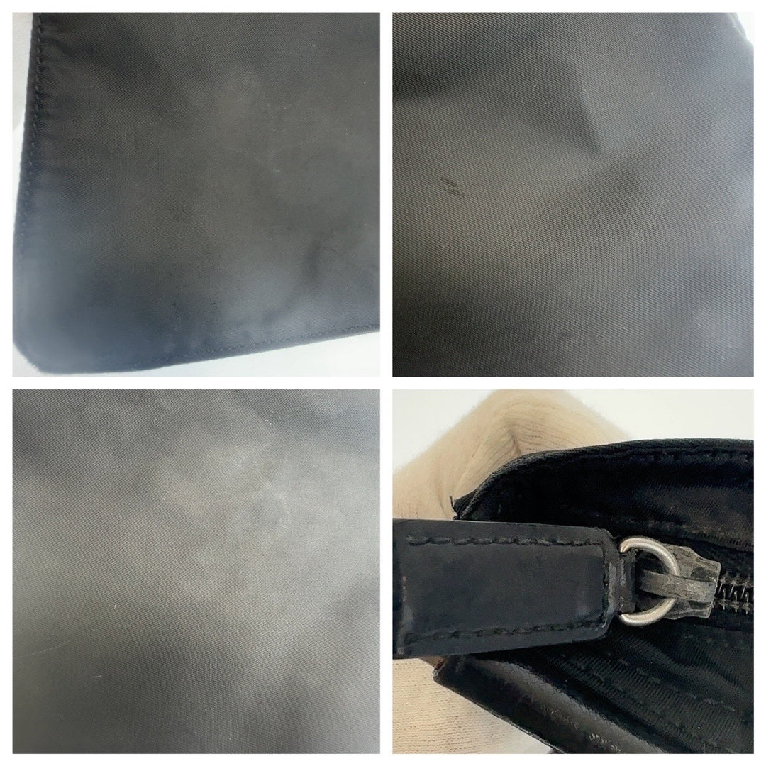 PRADA Shoulder Bag Nylon Black SilverMetal Shoulder Bag Test Triangle With logo Women Used Authentic
