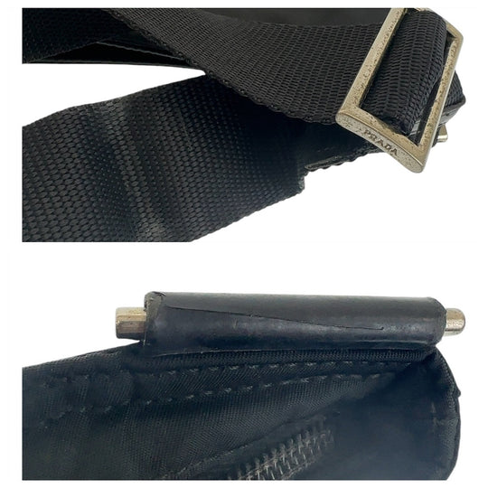 PRADA Shoulder Bag Nylon Black SilverMetal Shoulder Bag Test Triangle With logo Women Used Authentic