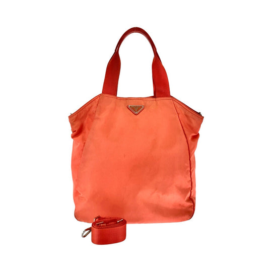 PRADA Tote Bag Nylon Orange SilverMetal Tote Bag Shoulder Bag Test Triangle With logo Women Used Authentic