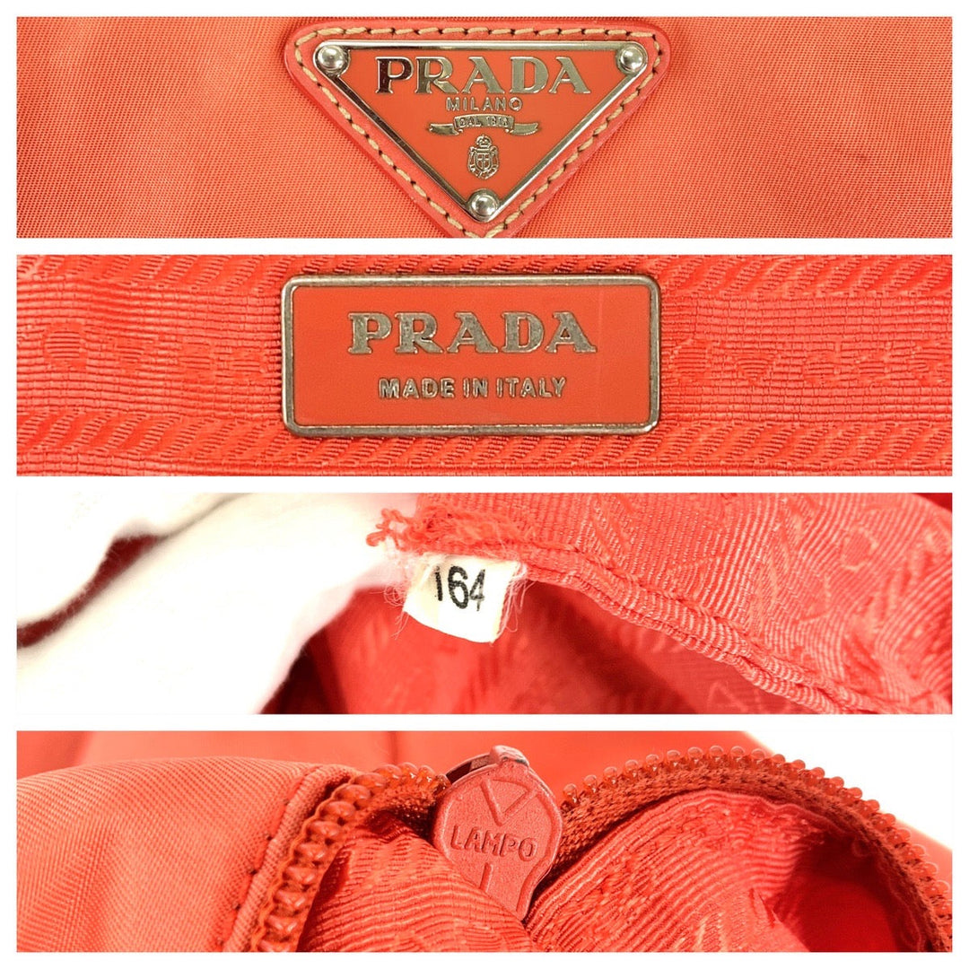 PRADA Tote Bag Nylon Orange SilverMetal Tote Bag Shoulder Bag Test Triangle With logo Women Used Authentic