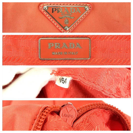 PRADA Tote Bag Nylon Orange SilverMetal Tote Bag Shoulder Bag Test Triangle With logo Women Used Authentic