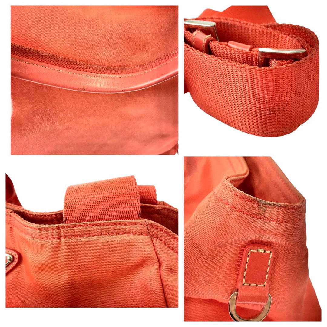 PRADA Tote Bag Nylon Orange SilverMetal Tote Bag Shoulder Bag Test Triangle With logo Women Used Authentic