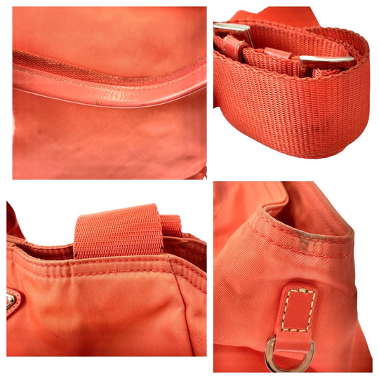 PRADA Tote Bag Nylon Orange SilverMetal Tote Bag Shoulder Bag Test Triangle With logo Women Used Authentic