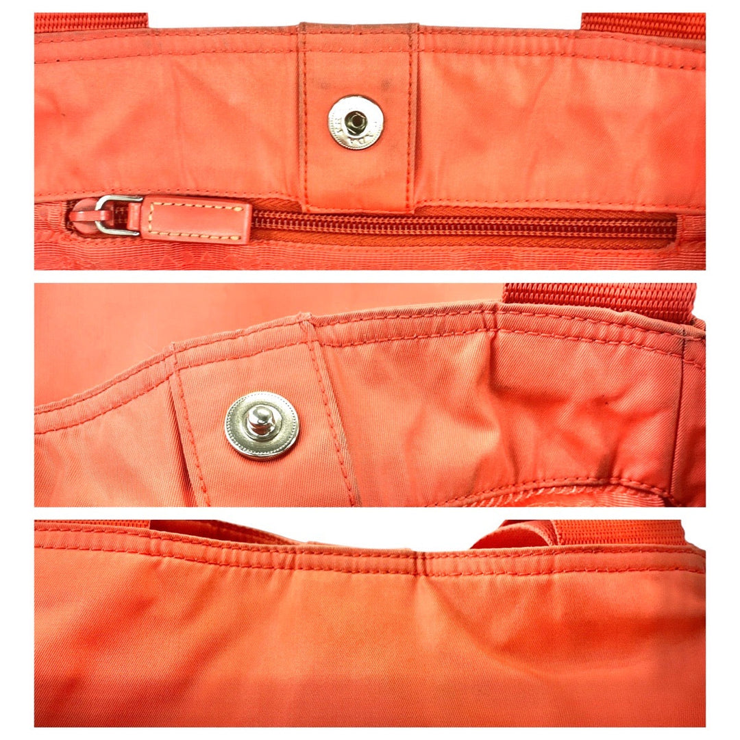PRADA Tote Bag Nylon Orange SilverMetal Tote Bag Shoulder Bag Test Triangle With logo Women Used Authentic