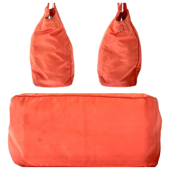 PRADA Tote Bag Nylon Orange SilverMetal Tote Bag Shoulder Bag Test Triangle With logo Women Used Authentic