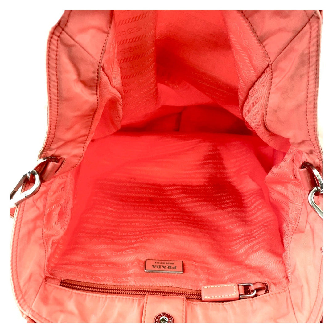 PRADA Tote Bag Nylon Orange SilverMetal Tote Bag Shoulder Bag Test Triangle With logo Women Used Authentic
