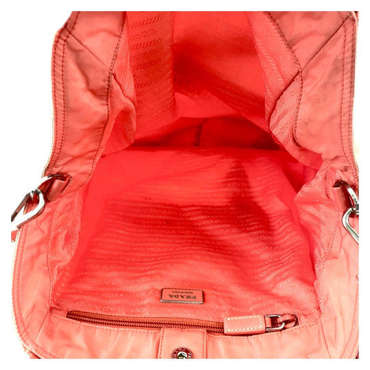 PRADA Tote Bag Nylon Orange SilverMetal Tote Bag Shoulder Bag Test Triangle With logo Women Used Authentic