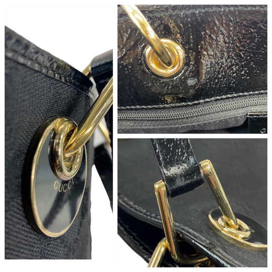 GUCCI Tote Bag 120840 GG canvas Black GoldMetal Tote Bag Shoulder Bag Women Used Authentic