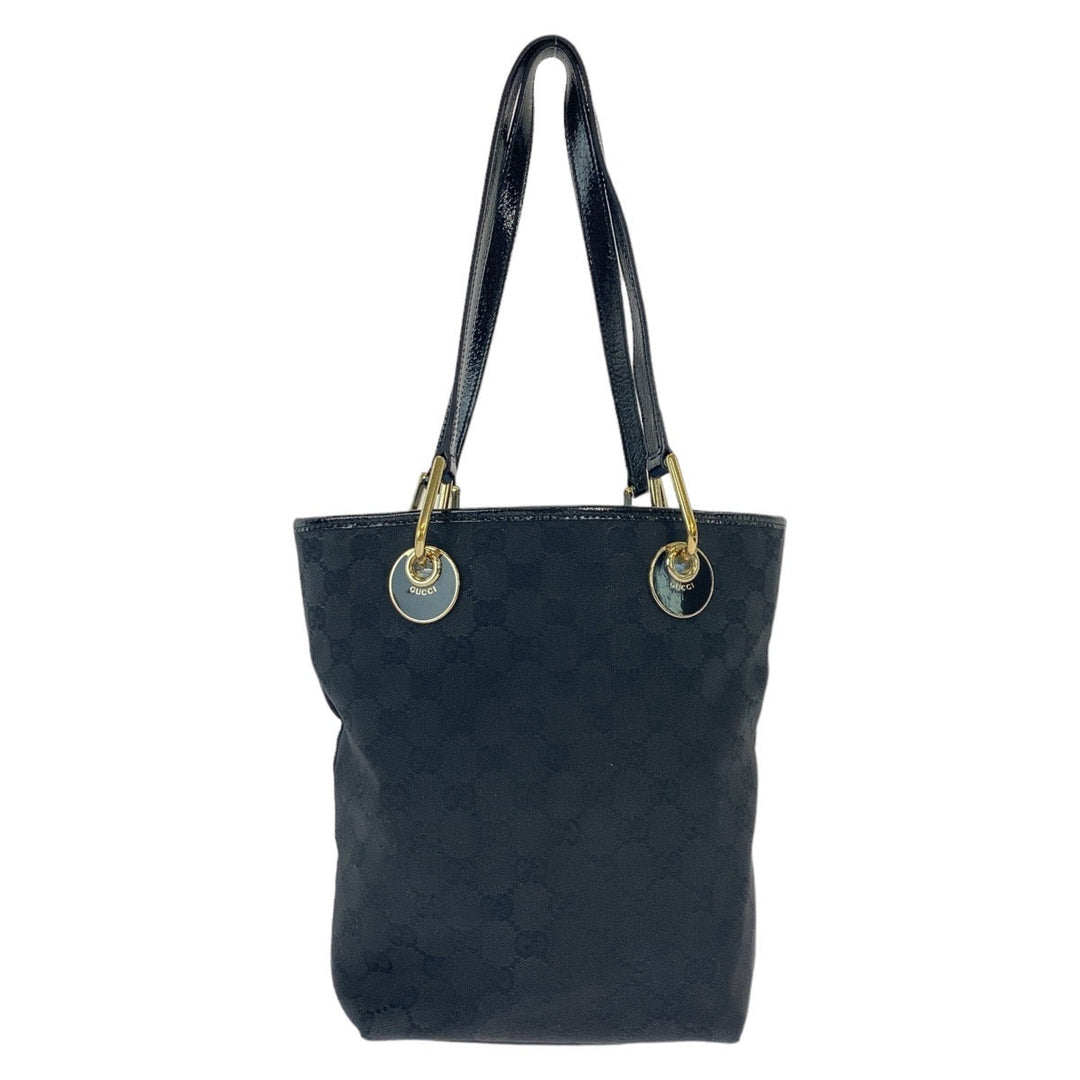 GUCCI Tote Bag 120840 GG canvas Black GoldMetal Tote Bag Shoulder Bag Women Used Authentic
