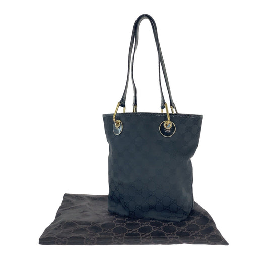 GUCCI Tote Bag 120840 GG canvas Black GoldMetal Tote Bag Shoulder Bag Women Used Authentic