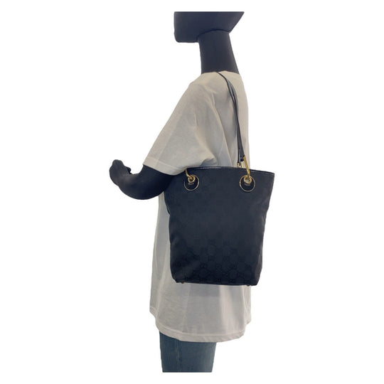 GUCCI Tote Bag 120840 GG canvas Black GoldMetal Tote Bag Shoulder Bag Women Used Authentic