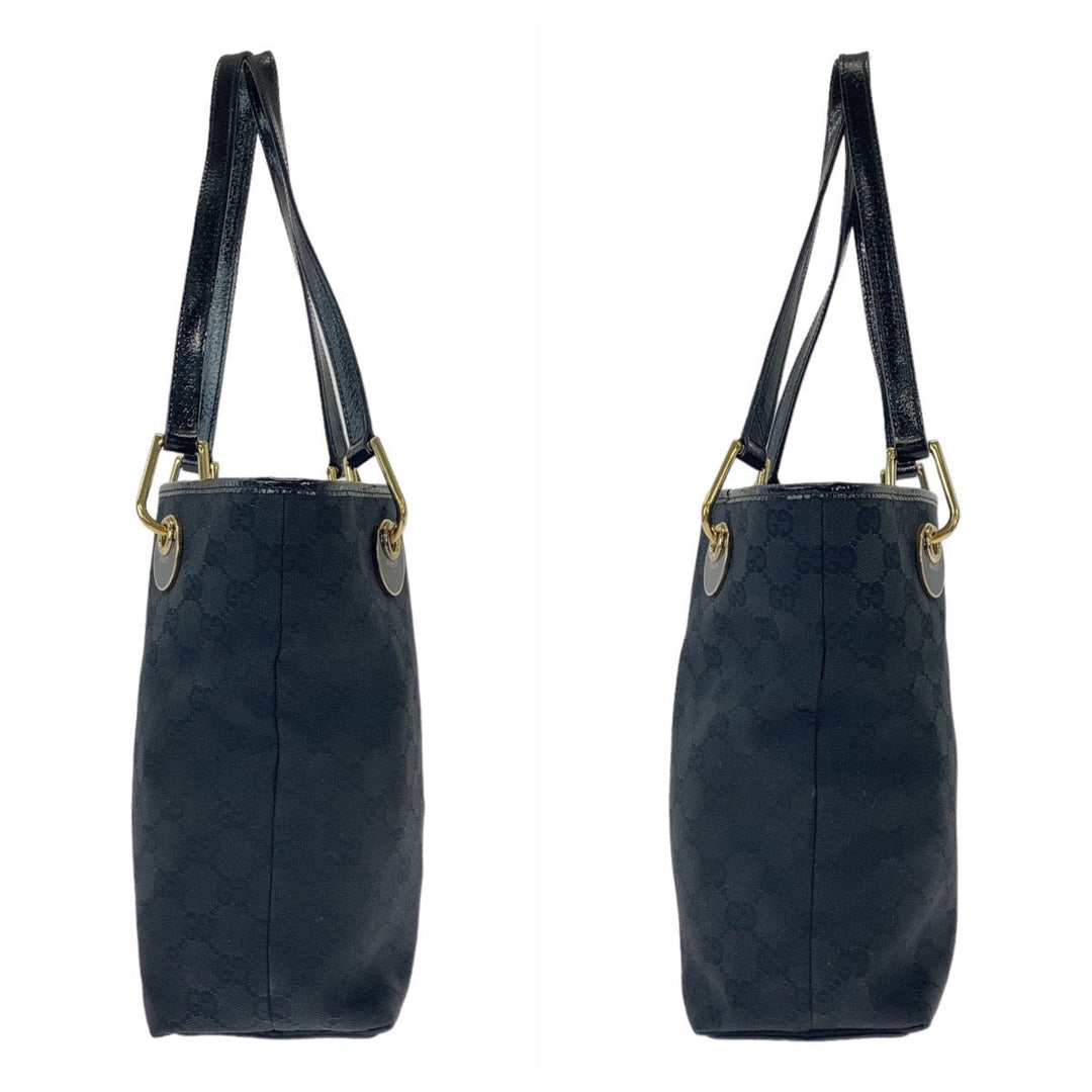 GUCCI Tote Bag 120840 GG canvas Black GoldMetal Tote Bag Shoulder Bag Women Used Authentic