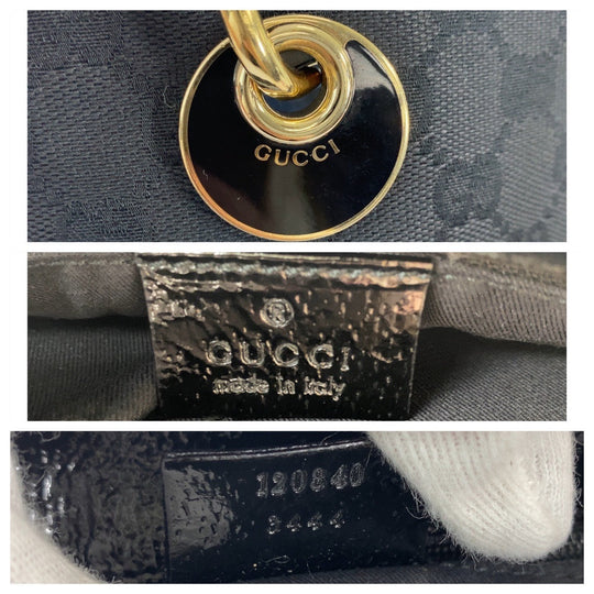 GUCCI Tote Bag 120840 GG canvas Black GoldMetal Tote Bag Shoulder Bag Women Used Authentic